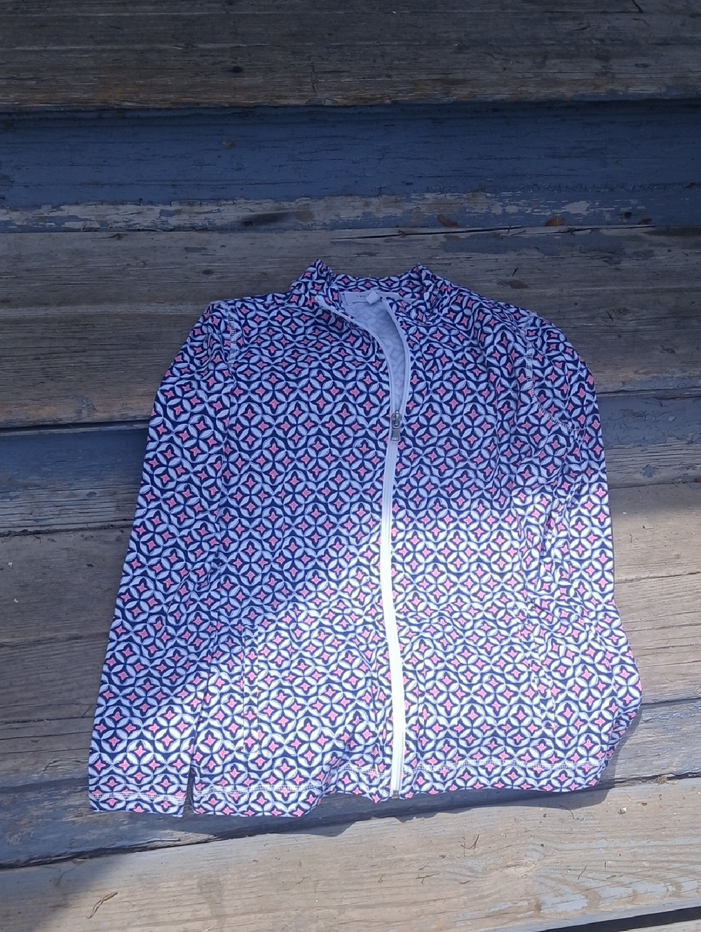 EUC T By Talbots Zip Sweat Jackets Geometric Pink White Blue Black Size P